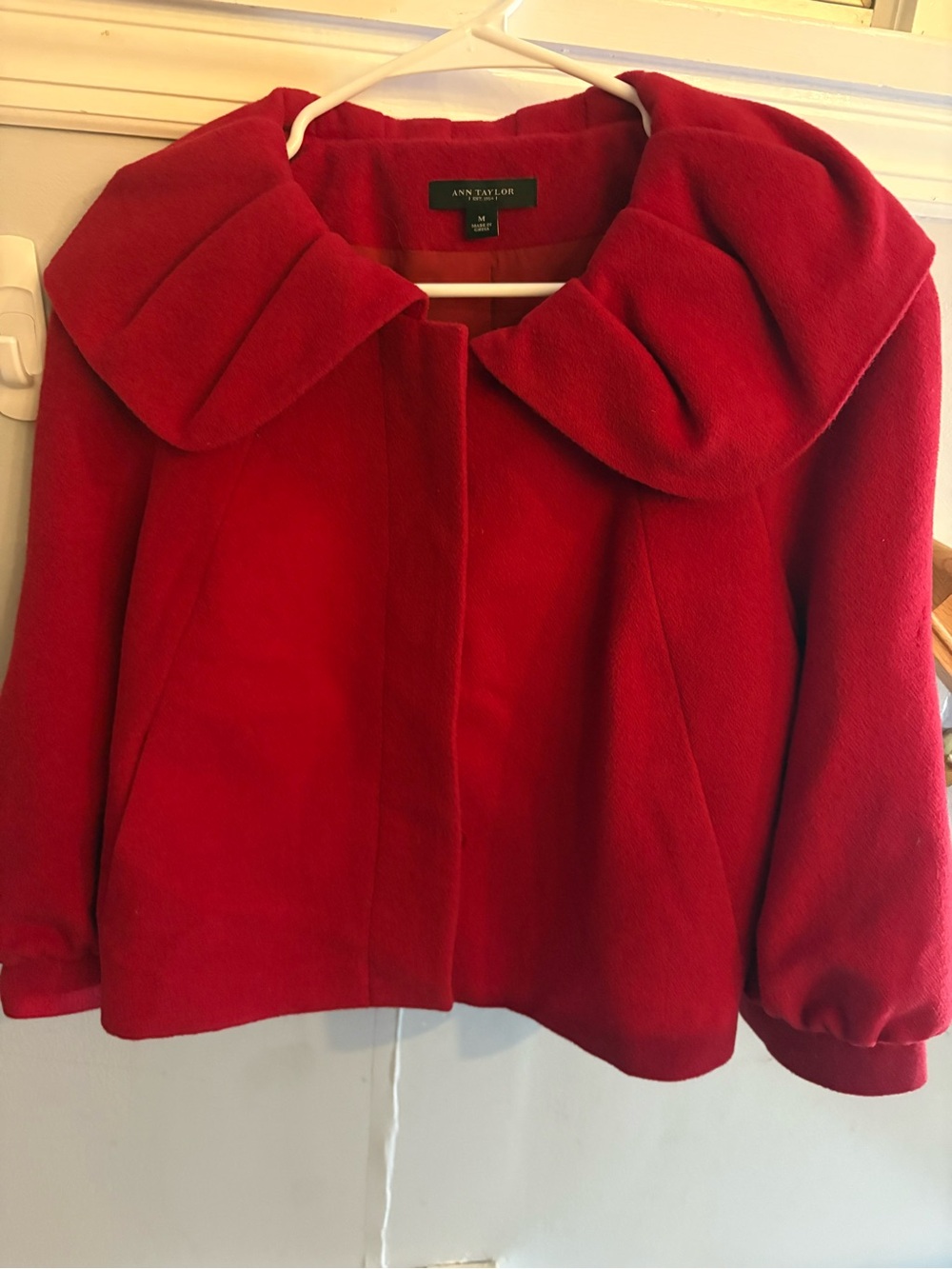 Ann Taylor Bright Red Pea Coat with Statement Collar